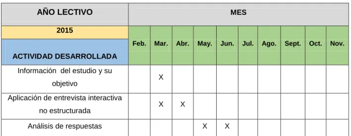 Tabla 3. Cronograma de actividades ejecutadas 