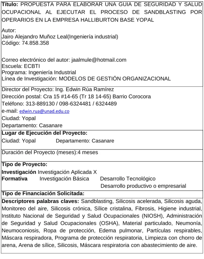 Tabla 1. Información General del proyecto 