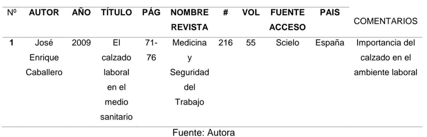 Tabla 4. Organización de Artículos 