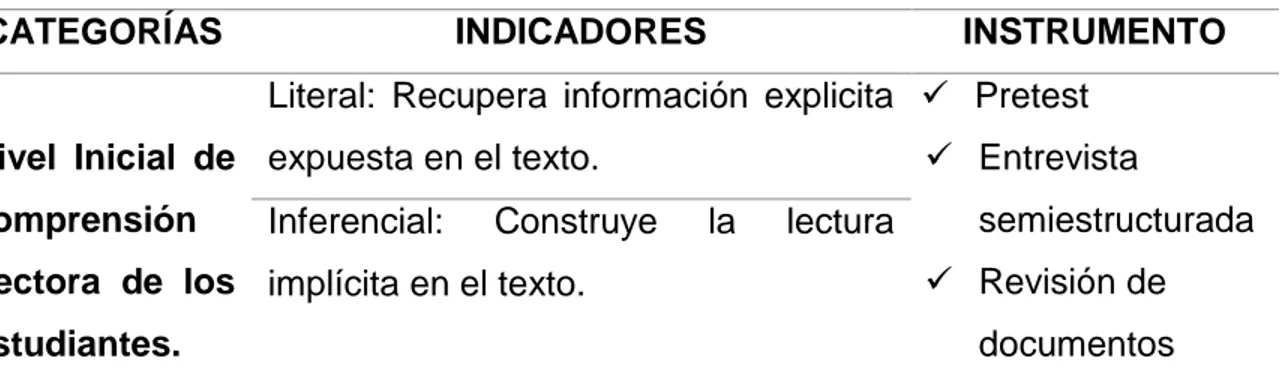 Tabla 2. Categorías de análisis 