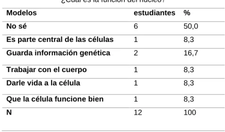 Tabla 13. Función del núcleo 