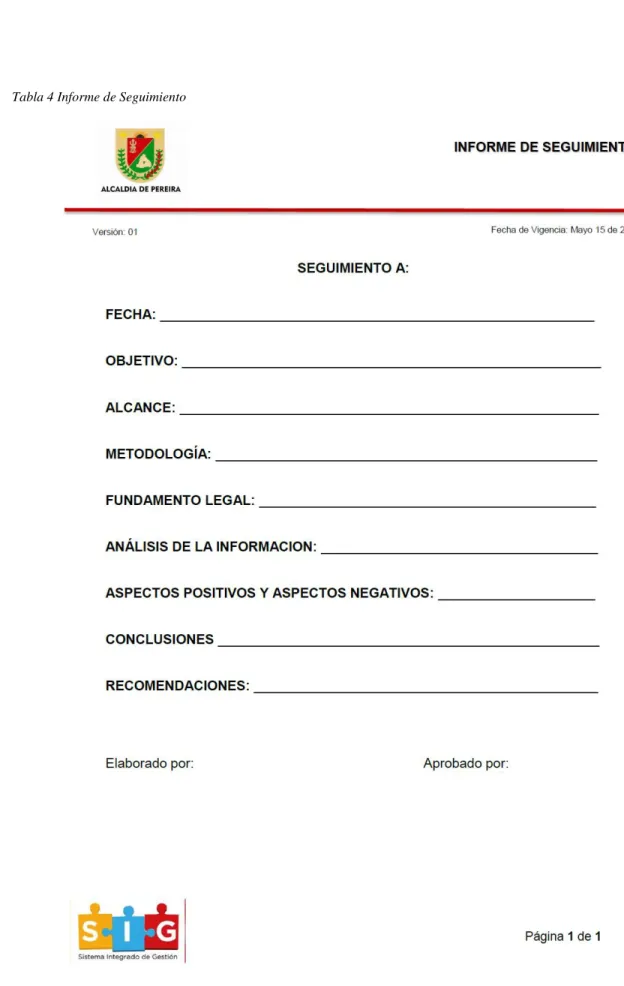 Tabla 4 Informe de Seguimiento 