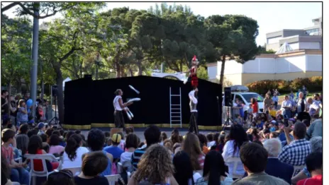 Foto 7. Joven clown pasacalle  circo.  Elaboración propia Foto  4. Festival de circo social ZgZ
