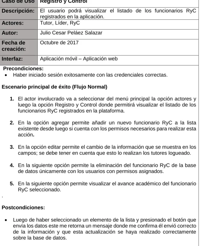 Tabla 14 - Caso de uso 009 