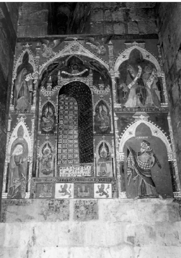 Fig. 1. Salamanca, catedral vieja: pinturas murales del muro oriental de la capilla de San Martín (Antón Sánchez de Segovia, 1262).