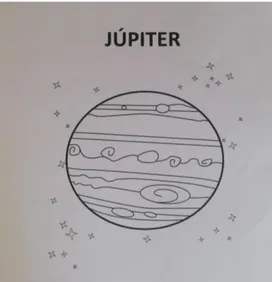 Figura 18. Ficha inicial. Figura 19. Alumnos pintando los planetas. Figura 20. Una alumna  mostrando el planeta