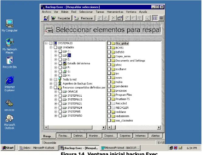Figura 14. Ventana inicial backup Exec 