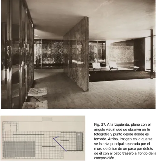 Fig. 37. A la izquierda, plano con el  ángulo visual que se observa en la  fotografía y punto desde donde es  tomada