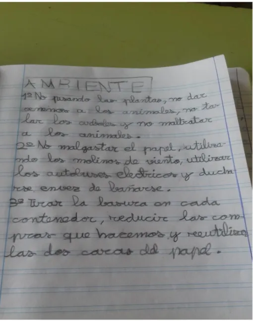 Figura 8: Texto “Cuidamos el medio ambiente” elaborado por una alumna.