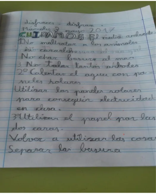 Figura 9: Texto “Cuidamos el medio ambiente” elaborado por un alumno.
