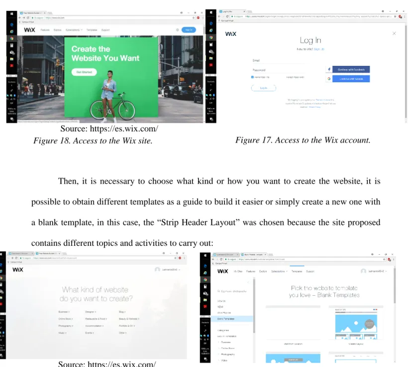 Figure 18. Access to the Wix site.   Figure 17. Access to the Wix account. 
