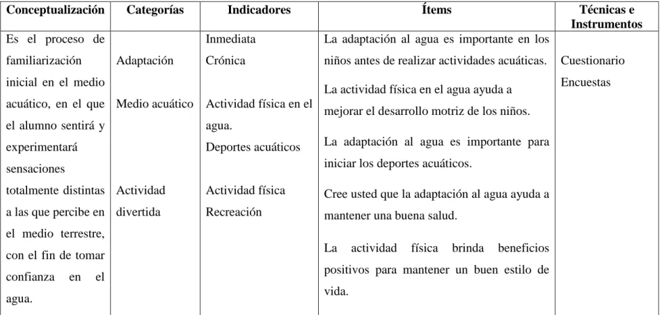 Tabla N°. 3 Variable Independiente 