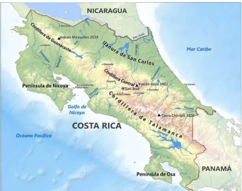 Figura 10: Mapa físico Costa Rica. Fuente: Freeworldmaps.net, 2016. 