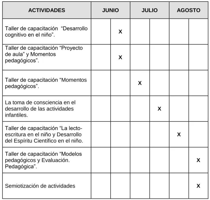 Tabla 8.  Cronograma  de actividades complementarias  2005. 