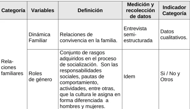 Cuadro 1.  Variables 