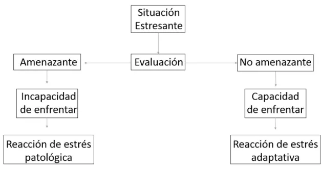 Figura  9.  La  evaluación  cognitiva  como  determinante  de  la  reacción  de  estrés  patológica o adaptativa (Lazarus,  1990)