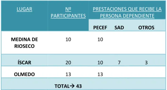 Tabla 6: Datos de los cursos dirigidos a cuidadores no profesionales de personas dependientes en  2016