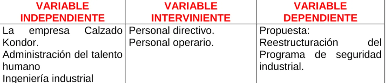 Tabla 3.  Variables de la investigación 
