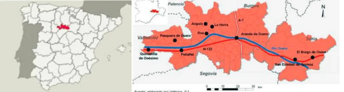 Ilustración 1: Mapa de la D.O. Ribera del Duero 