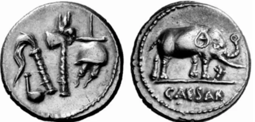 Figura 1. Denario de César con elefante (RRC 443/1) 