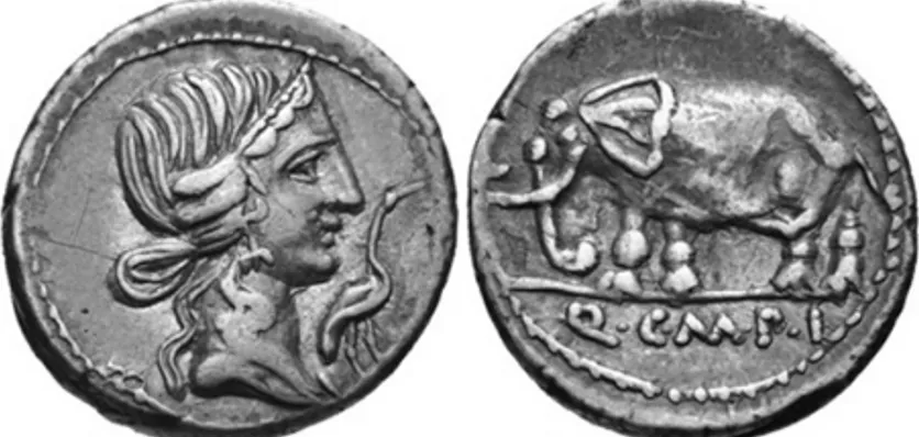 Figura 2. Denario romano RRC 374/1, emitido en Italia septentrional   durante el año 81 a.C