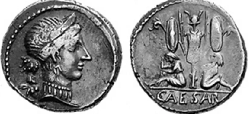 Figura 5. Denario romano RRC 468/1a  emitido en Hispania durante el año 46/45 a.C. 
