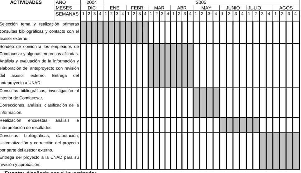 Tabla 2. Cronograma de actividades 