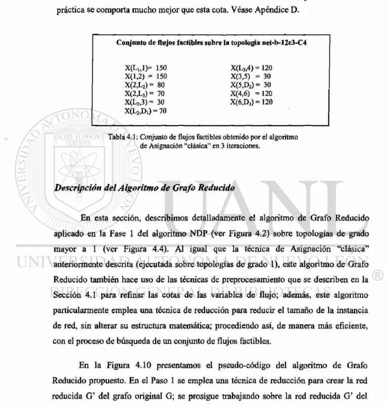 Tabla 4.1: Conjunto de flujos factibles obtenido por el algoritmo  de Asignación &#34;clásica&#34; en 3 iteraciones