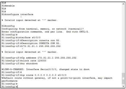 Ilustración 3. IOS Command Line Interface. Configurar Ruta