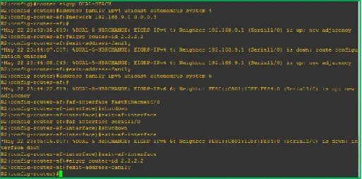 Ilustración 12: Configuración del protocolo EIGRP en R2 