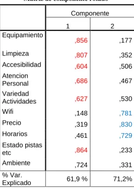 Tabla 4.5 Componentes de cada factor (puntuaciones) 