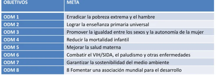 Cuadro 6. Objetivos de Desarrollo del Milenio 