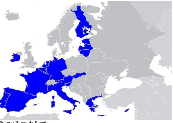 Figura 1.1 Mapa con los países de la Eurozona (2015) 