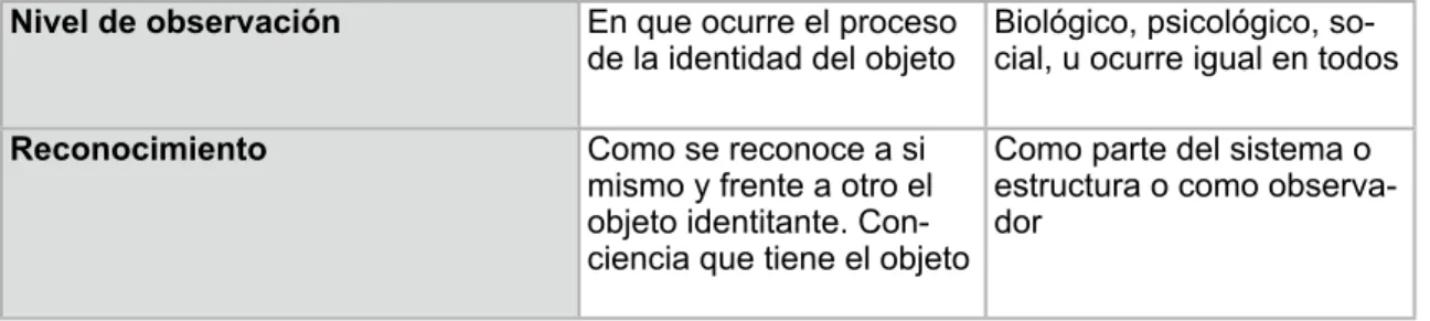 Cuadro que resume los procesos de la identidad