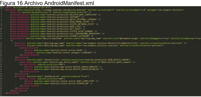 Figura 16 Archivo AndroidManifest.xml 