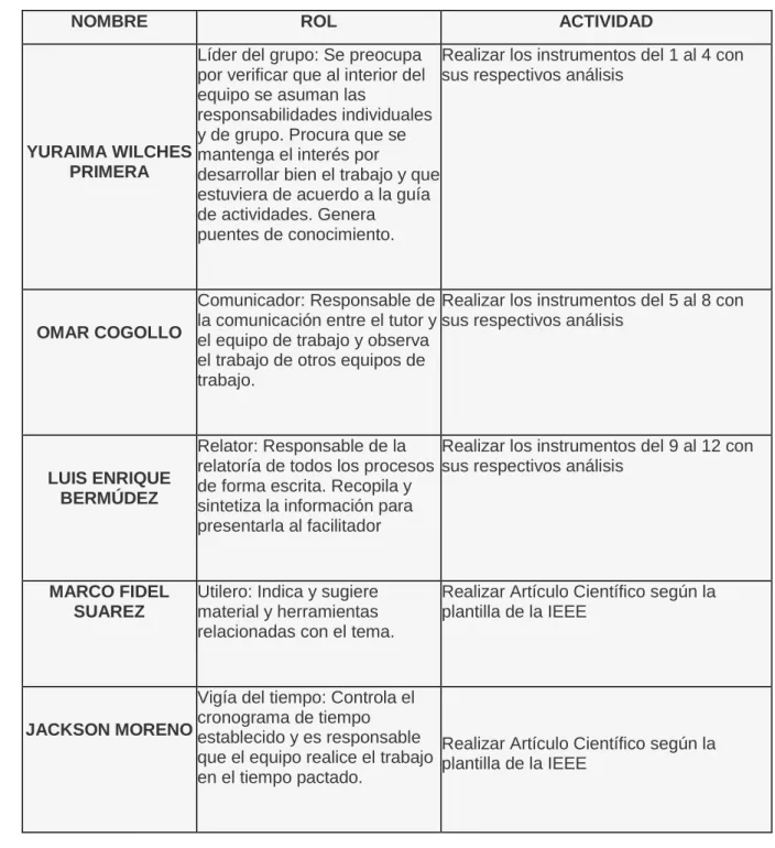 CUADRO DE ROLES Y ASIGNACION DE ACTIVIDADES 