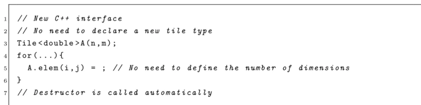 Figura 4.1: Ejemplo de acceso y manejo del tile: C++