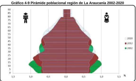Gráfico 4-9 Pirámide poblacional región de La Araucanía 2002-2020 