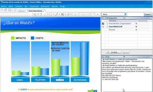 Fig. 3. WebEx es una aplicación para videoconferencia que puede tomarse como modelo para su implementación en  NEXUS