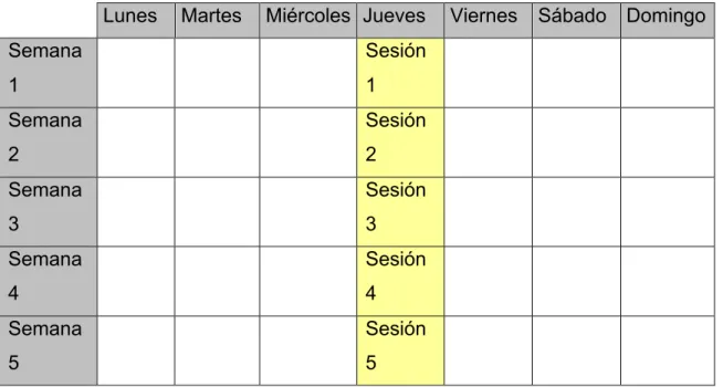 Tabla 1. Ejemplo de cronograma del programa de educación. 