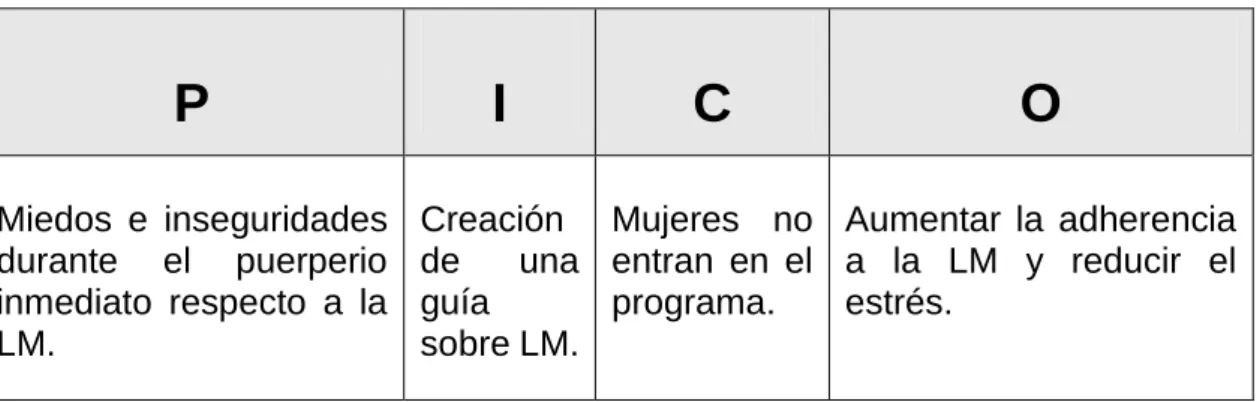 Tabla 2: Esquema P.I.C.O. Elaboración propia. 