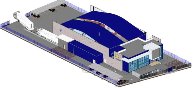 Figura 6.5: Nave industrial de Dulces Galicia, diseñada con el software de modelado Revit de  Autodesk