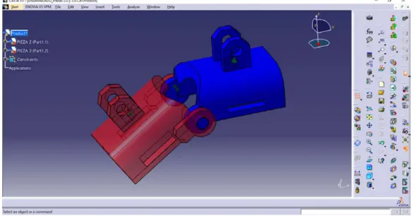 Figura 3.6: Modelo 3D Catia V5 elementos de sujeción de las falanges  Como se muestra en este modelo realizado con Catia V5R20 las piezas  están listas para su montaje una vez impresas,  sin necesidad de usar:  tornillería, bulones, ni ningún elemento de u