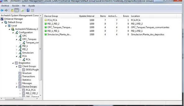 Ilustración 2.31: Device Group, informacion servidores OPC activos. 