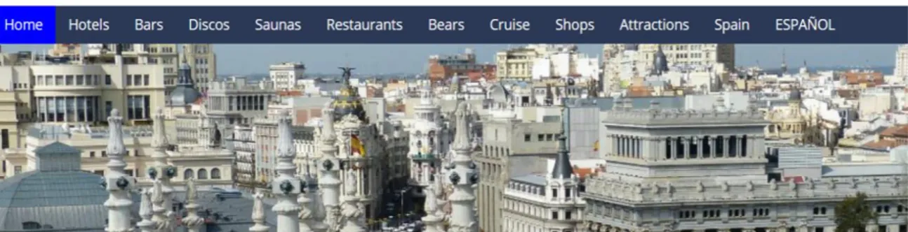 Figura 14: Interfaz de la web de turismo LGBT de la ciudad de Madrid.  Fuente:  https://gayiberia.com/madrid/