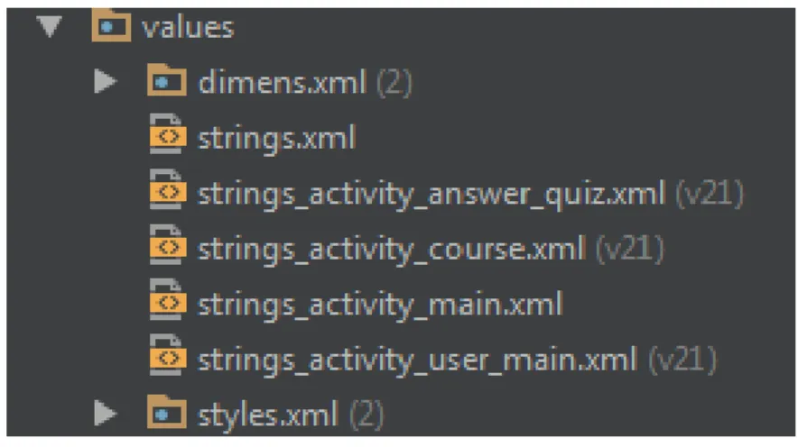 Figura 22 - Ficheros XML de cadenas. 
