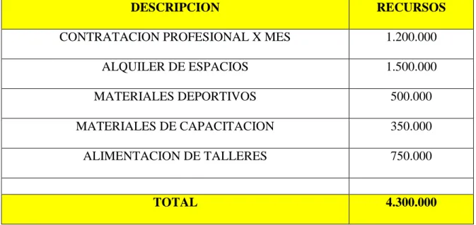 Tabla 1. Recursos financieros 