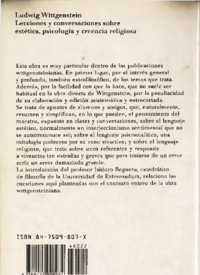 Wittgenstein Ludwig Lecciones Y Conversaciones Sobre Estetica Psicologia Y Creencia Religiosapdf 3430