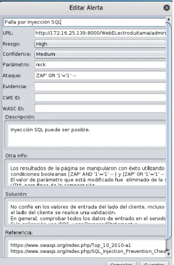 Figura 37. Fallas por Inyección SQL sobre MySQL 